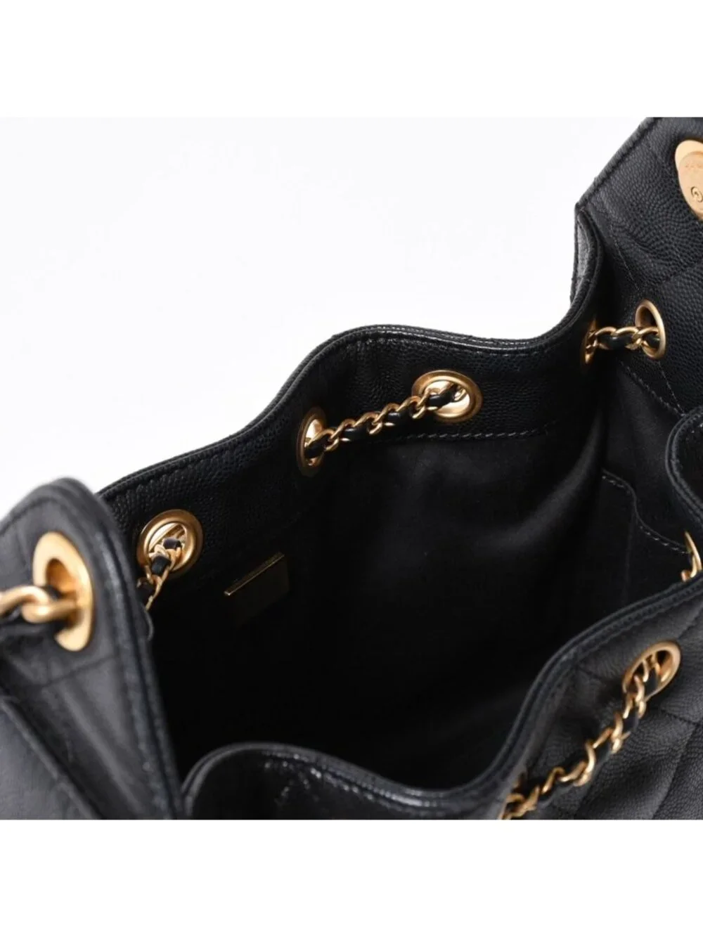 Chanel 25 Medium Chain Bag CC Logo Caviar Leather Black